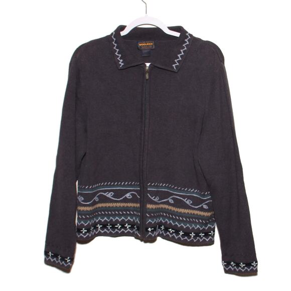 Vintage Woolrich Zip Front Cardigan Sweater Size Large Embroidered - Picture 1 of 7
